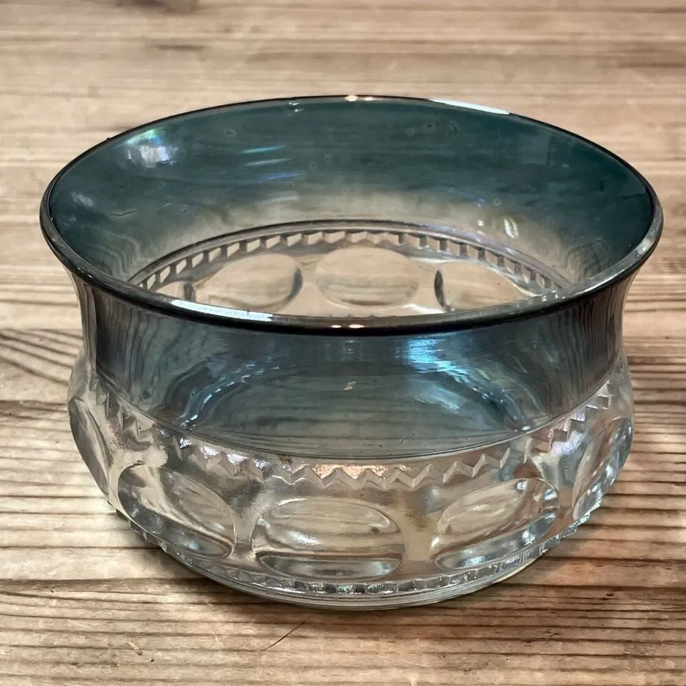 VTG KINGS CROWN TIFFIN BLUE IRIDESCENT RIM 4